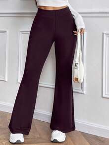 Zielony 女式休闲日常百搭紧身保暖内衬高腰喇叭裤，黑色，冬季 - 中紫紅色 - 查看 4