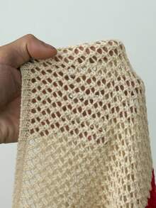 Sunspun Áo len Jacquard cổ tròn tay dài dáng rộng khoét lỗ màu khối - Màu be - Xem 7