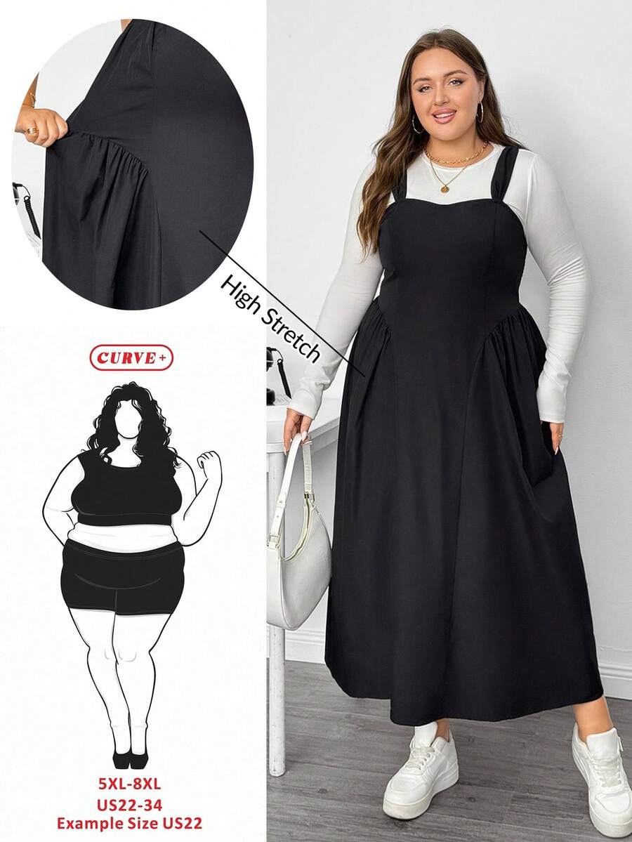 SHEIN CURVE+ Plus Size Women Gothic Vintage Palace Style Elegant Pleated Slip Dress, Suitable For Graduation, Waist-Cinching, Birthday Dress