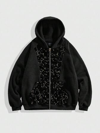 Street Life sweat-shirt à capuche casual pour hommes avec imprimé étoiles et patchwork, automne/hiver