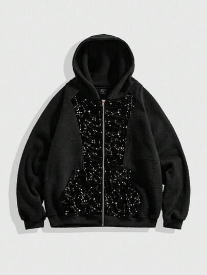 Street Life Sudadera con capucha casual de hombre con estampado de estrella y parches, para otoño/invierno