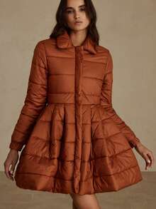 Revavyn 法式浪漫收腰喇叭下摆女式短款加厚棉服外套，冬装时尚 - 黃色 - 查看 1