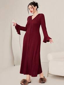 Modelyn 1 chiếc váy ôm dáng tay dài cổ chữ V cỡ lớn cho nữ - Màu Đỏ Sâu - Xem 5