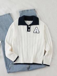 SHEIN Boys' Collegiate Style Knitted Long Sleeve Sweater, Autumn/Winter Fall