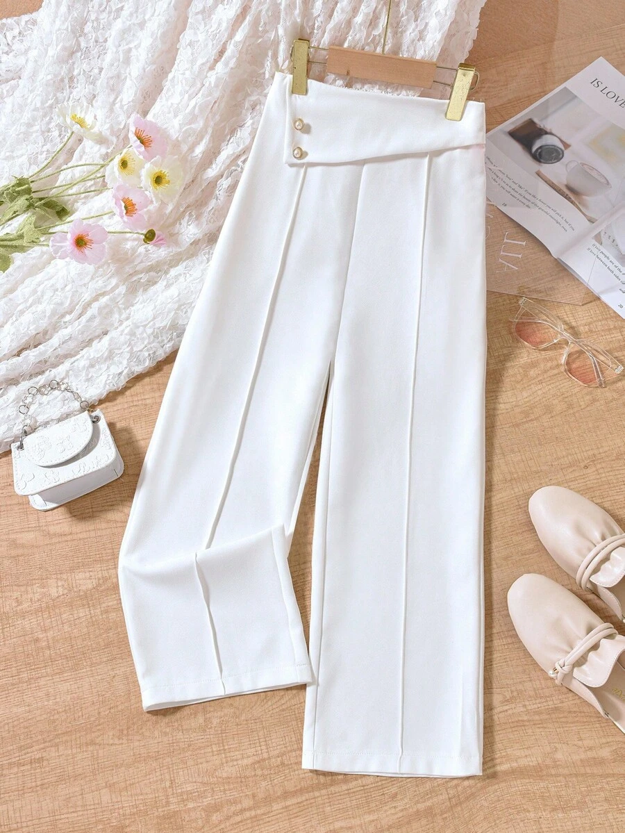 SHEIN Tween Girl White Casual Commuting Wide Leg Capri Pants - White - View 1