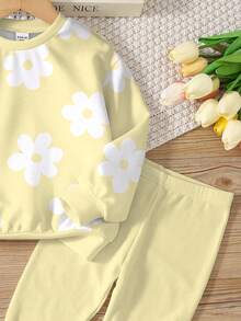 Bộ 2 quần áo nỉ cổ tròn in họa tiết hoa dễ thương cho bé gái tuổi teen, thoải mái cho mùa thu/đông - Nhiều màu - Xem 6