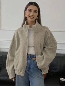 Livesso Women's Loose Fit Zip-Up Jacket, Autumn