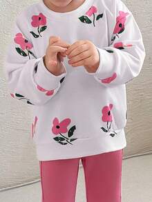 SHEIN Bebeluși/fetițe, 0-3 ani, primăvară/vară, casual, drăguț cu imprimeu de fructe și pere, guler rotund, mânecă lungă, hanorac + colanți cu nervuri, set