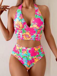 Swim Mod مجموعة بكيني بطبعة زهور استوائية 2 قطعة للمرأة