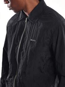 SUMWON Nylon Harrington Jacket Co-Ord Set Full Zip Collar Neck Wide Leg Pants Autumn Winter Streetwear Contemporary Fashion Two Piece Outfit - Black - View 5