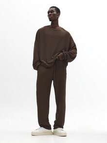 SUMWON 纹理运动衫慢跑者 Co Ord 两件套圆领长袖家居服带弹性袖口裤子秋冬休闲舒适服