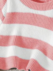 Souflis Souflis 少女休闲拼色条纹短款毛衣，秋冬 - 淺粉色 - 查看 7