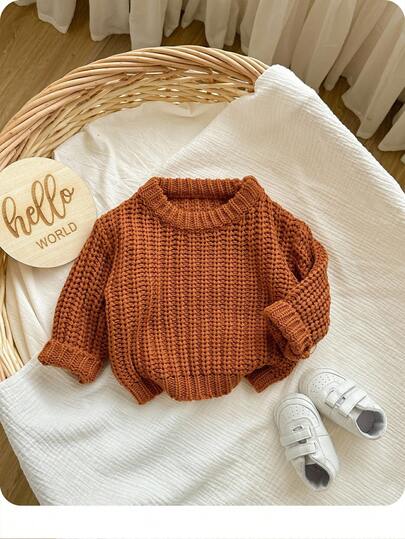 SHEIN Suéter de punto de unicolor marrón caqui casual y lindo para bebé niña, versátil en otoño e invierno, cómodo tejido para niñas bebés, cómodo básico versátil para uso diario casual adecuado para el hogar y salir, se puede usar dentro y fuera. La tela suave protege la piel del bebé, la primera opción para las compras de las madres, adecuado para interiores, exteriores, vida diaria, deportes, juegos, fiestas, tomar fotos, vacaciones, festivales de otoño