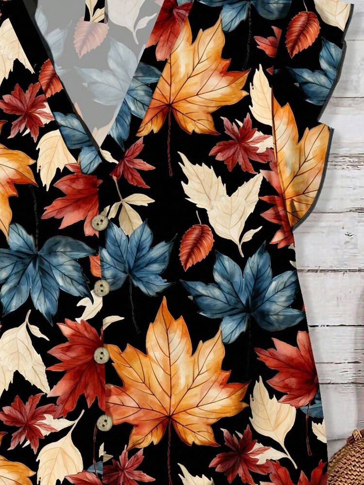Floral Pattern Women's Casual Shirt, Suitable For Summer Leaf Print Top Fall Floral Shirt Autumn Leaf Blouse Fall Leaf Shirt Western Women Fall Tops