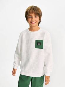 Leap Crew Tween Boy Letter Print Crew Neck Long Sleeve Sweatshirt And Cargo Pants Casual Suit, Autumn Fall Winter - Mint Green - View 2