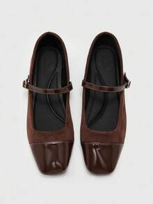 CUCCOO BIZCHIC Women's Elegant Mary Jane Flats With Buckle Strap, Square Toe, Beige And Gold Color For Christmas