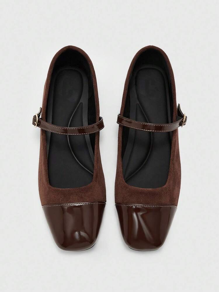 CUCCOO BIZCHIC Women's Elegant Mary Jane Flats With Buckle Strap, Square Toe, Beige And Gold Color For Christmas Spring Shoes