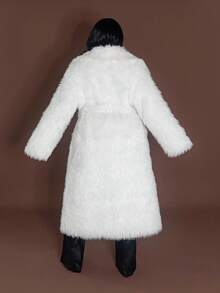 Maweii 女士高端人造毛皮长款收腰翻领优雅法式白色夹克，加大码秋冬人造毛皮大衣