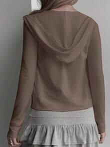 DAZY 秋季新款返校修身連帽女款運動外套 - 棕色 - 查看 2