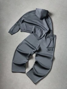 PAVTROS 2 件男士连帽运动衫和抽绳阔腿裤套装，秋冬装