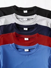 5pcs/Set Teen Boys' Fashion Comfortable Round Neck T-Shirt Paired With Straight Leg Pants Outfit