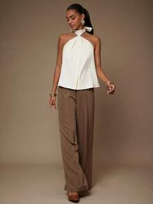 L'Amorae Halter Neck Button Up Vest Casual Spring Summer Top Airport Outfit