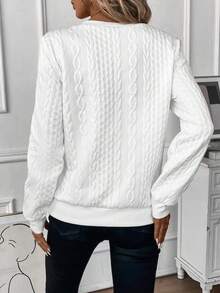 EMERY ROSE Half Zip Cable Knit Sweatshirt,Long Sleeve Tops Graduation,Back To School,Graduation,Teacher For Women,Back To School Pullover Fall Sweatshirt - White - View 3