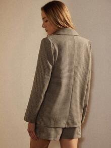 Écloséra 2 件套女士休闲法式复古千鸟格西装外套和短裤套装，秋冬