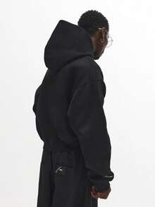 Áo Hoodie SUMWON dáng ngắn, rộng rãi, có dây rút, kiểu dáng cổ điển, tối giản, phong cách đường phố mùa đông, chất liệu lông cừu cao cấp, in logo, thời trang đô thị thường ngày, kiểu dáng đơn giản. - màu đen - Xem 2