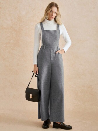 Écloséra Retro fransk stil casual & pendlare mångsidig cementgrå ärmlös jumpsuit för kvinnor, raka byxor, höst/vinter vardaglig casual outfit