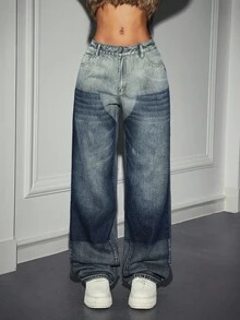 Jeanoix Women's Loose Fit Low Waist Straight Leg Jeans With Pockets, Y2K Style - Medium Wash - View 4
