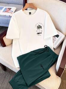 Manfinity Joysei Herren Lässig Urlaubs T-Shirt Set, geeignet für Herbst, Outdoor und Indoor Tragen