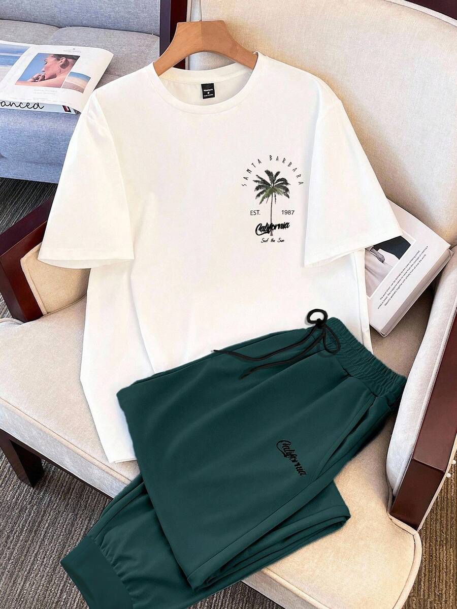 Manfinity Joysei Herren Lässig Urlaubs T-Shirt Set, geeignet für Herbst, Outdoor und Indoor Tragen