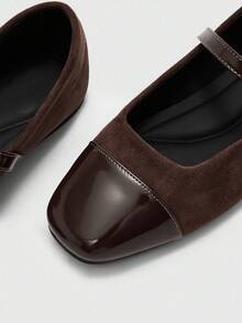 CUCCOO BIZCHIC Women's Elegant Mary Jane Flats With Buckle Strap, Square Toe, Beige And Gold Color For Christmas