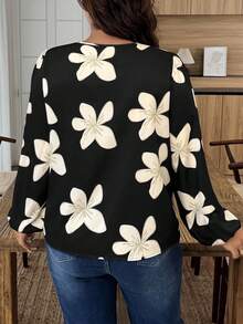 Weeklong Chemise ample à manches lanternes, imprimé floral et nœud devant, pour femmes grandes tailles - Multicolore - Voir 2