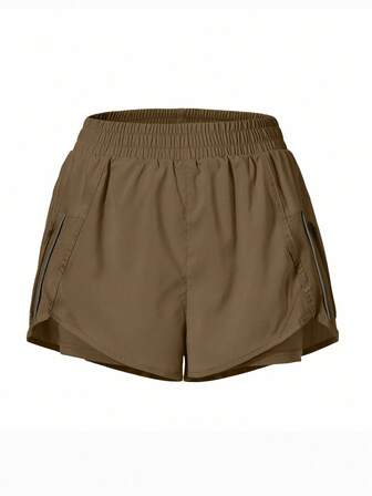Eassivo Eassivo 女式松紧腰拉链口袋宽松休闲短裤