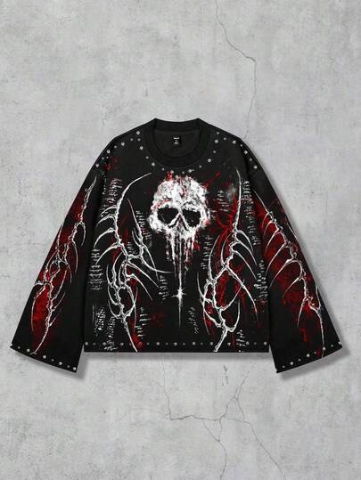 Street Life Men Streetwear Gothic Graphic Print Pullover T-Shirt, Suitable For Spring/Summer, Fall