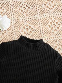 SHEIN Babygirl Elegant Matching Mother-Daughter Outfits, Plaid Sleeveless Dress & Long Sleeve Knit Top Set Fall Winter - Black - View 5