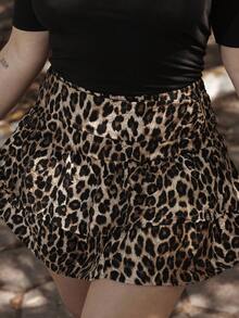 Lupita Cardoza Saia curta casual feminina com estampa de leopardo vintage franzida com babados em duas camadas, roupas femininas de outono, fantasia de leopardo, costumes de Halloween para mulheres, roupa feminina de Ação de Graças, baile de boas-vindas, roupas femininas de Natal, roupas hippie, fantasia feminina de princesa, saia de baile de máscaras, fantasia de mulher-gato, festa sexy - Multicolorido - Ver 3