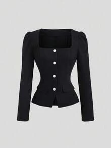 Sweetra Women's New Vintage Solid Color Waist Cinched Slim Fit Crew Neck Long Sleeve Cardigan, Autumn/Winter - Black - View 1