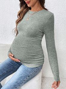 SHEIN Áo thun bầu tay dài màu trơn, kiểu dáng thường ngày, thoải mái. - màu xanh lá - Xem 6