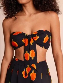 CAJUNI Blusa de manga corta con estampado tropical de loro y fruta de cajú, estilo casual de playa y bohemio, para vacaciones - Multicolor - Ver 7