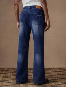 AKNOTIC Men's Casual Slim Fit Solid Color Straight Leg Slightly Flared Jeans, Suitable For Summer, Vacation, Daily Wear, Party, Couple, Men's Gift, Graduation Gift - Dark Wash - View 3