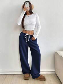 SHEIN Unity 女式休闲抽绳腰裤 - 藏蓝色 - 查看 4