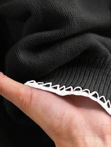 CosyJoli Plus Size Elegant French Romantic Dog Tooth Trim Solid Color Casual Commute Vacation Fashion Knit Cardigan Sweater Top For Women/Winter - Black and White - View 6