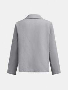SHEIN 2pcs Tween Boys' Summer Casual White Modest Business Formal Outfit,Solid Color Preppy Gentleman Blazer Jacket And Elastic Waist Pants Set For Wedding - Light Grey - View 8