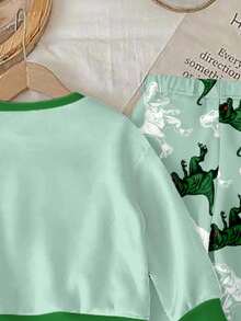 2 Stücke Baby Jungen Lässiges, cooles Dinosaurier-Muster Sweatshirt und Hose Set, geeignet für Herbst/Winter