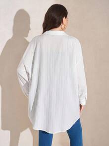 Comfylo Winter Clothes Textured Casual Plus Size Solid Color Summer Long Sleeve Blouse Shirt - White - View 2