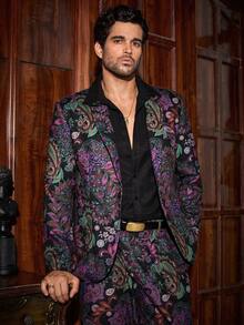 HIMLAND 2pcs/Set Men's Casual All-Over Print Suit Set