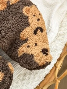 SHEIN Newborn Baby Boy/Girl Cute Furry Cartoon Pattern Hooded Jumpsuit, Autumn/Winter - Brown - View 6